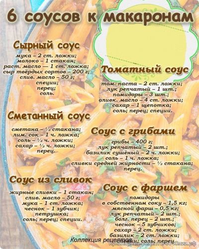 кулинарные рецепты. соусы к макаронам
